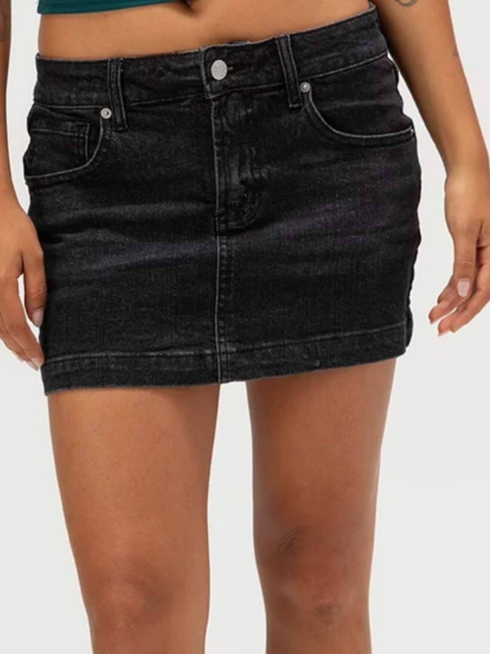 RSQ Black Washed Denim Mini Skirt